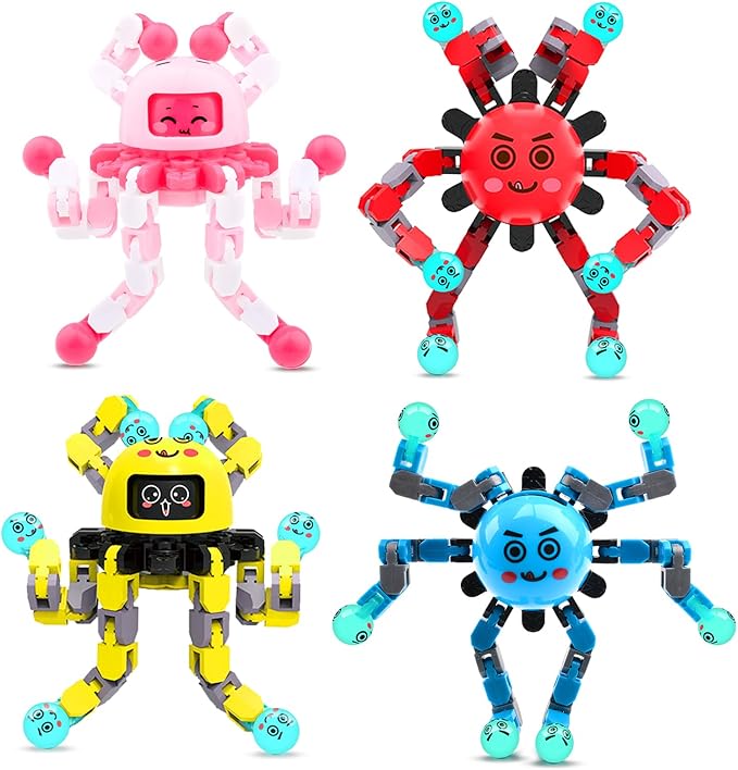 Transformable Fidget Spinner Toys for Kids and Adults,4 Pcs Sensory Toy for Boys Girl ADHD Stress Relief Toys,Fingertip Gyros Travel Toy Party Favors for Teens Birthdays Gifts Easter Present