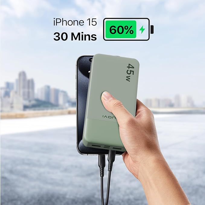 JUOVI J2621 Power Bank Portable Charger 20000mAh 45W, PD3.0 QC 4.0 Fast Charging Battery Pack with LED Display,2 USB-C,2 USB-A for iPhone 15 16, MacBook