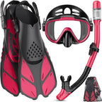 Ubekezele Snorkeling Gear for Adults Men Women,4 in 1 Snorkel Set with Panoramic View Diving Mask Anti-Fog Anti-Leak,Dry Top Snorkel,Fins and Travel Bag for Swimming,Snorkeling and Travel Diving