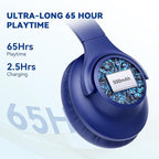 KVIDIO Bluetooth Headphones Over Ear, 65 Hours Playtime Wireless Headphones with Microphone, Foldable Lightweight Headset with Deep Bass, HiFi Stereo Sound Low Latency for Travel Work Cellphone