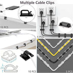 ELII 327 PCS Cable Management Kit 4 Cable Cable Sleeves,65 Cable Clips with 13Cord Holders,25 Roll Cable Organizer Straps,200 Fastening Cable Ties,20 Cable Zip Tie Mounts for Computer (Black)