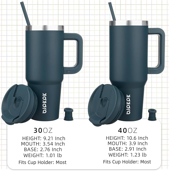 BJPKPK 40oz Stainless Steel Insulated Tumbler With Handle And Lid Straw Travel Coffee Mug Thermal Cup,Navy Blue