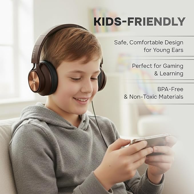 ARTIX Over Ear Headphones Wired with Microphone and Volume Control, Foldable Noise Isolating Headset with Deep Bass for School, Laptop, Computer, Chromebook, Tablet, Travel (3.5mm Jack)