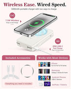 5-in-1 Magnetic Power Bank, 5000mAh Portable Wireless Charger with Mirror, Stand, Bluetooth Remote & Card Holder, MagSafe Compatible Travel Essential for iPhone & Samsung, USB-C Cable Included, Khaki