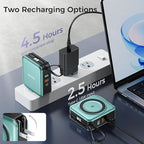 6-in-1 Magnetic Wireless Portable Charger 10000mAh – 22.5W Fast Charging with AC Wall Plug Built-in USB-C & Lightning Cables for iPhone 17/16/15/14/13/12, Android & Samsung(Green)
