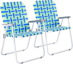 VINGLI Oversize Patio Lawn Webbed Folding Chairs Set of 2, Outdoor Beach Chair Portable Dining Chair for Outdoor Yard, Garden (Blue, Oversized)