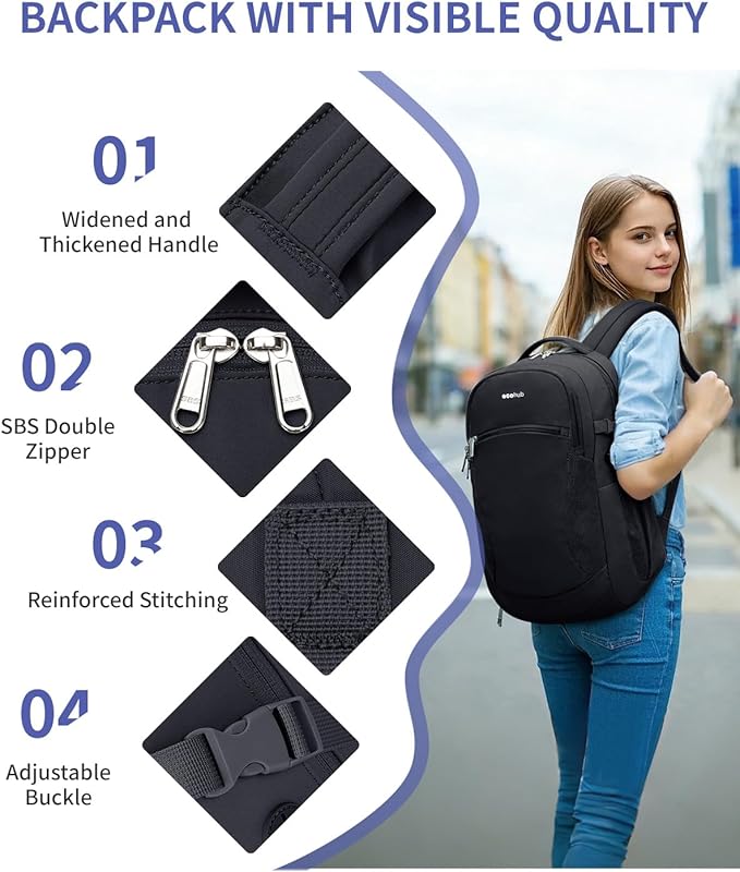 ECOHUB 17" Laptop Backpacks with Laptop Compartment Work Backpack Women Lightweight & Water Resistant Travel Backpack,Black