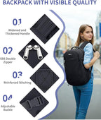 ECOHUB 17" Laptop Backpacks with Laptop Compartment Work Backpack Women Lightweight & Water Resistant Travel Backpack,Black