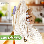 purifyou Set of 9 Reusable Organic Cotton Produce Bags – Heavy Duty Double-Stitched Mesh, Unbleached, Drawstring Closure – 2 XL (12x20), 5 L (12x14), 2 S (12x8)