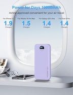 Portable Charger with Wall Plug, 10000mAh USB C Power Bank Fast Charging, External Battery Pack with Built in Cables, Digital Display, 5 Output 4 Input for iPhone Android Cell Phone Tablet