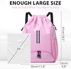 Drawstring Gym Backpack, Sports Bag with Adjustable Shoulder Straps, Cinch Sack for Fitness, Swimming, Travel (Pink)