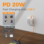 TESSAN European UK Travel Plug Adapter Kit, Universal Detachable Travel Adapter with 3 USB (1 PD 20W) and 3 AC Outlets, Type C G E F Europe Ireland Power Adaptor, US to EU Italy France Greece Spain