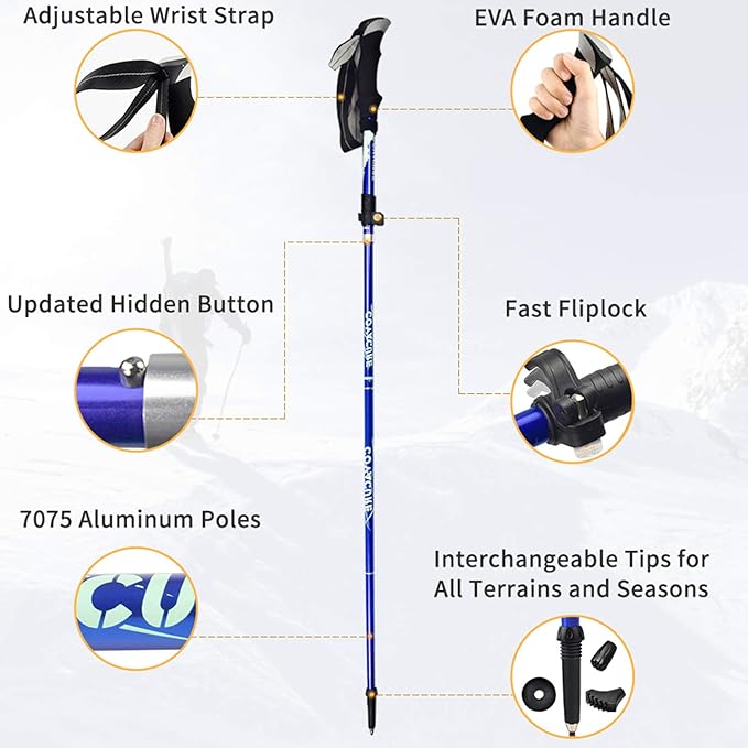 Covacure Trekking Poles Collapsible Hiking Poles - 2 Pack Aluminum Alloy 7075 Trekking Sticks with Quick Lock System, Telescopic, Collapsible for Hiking, Camping