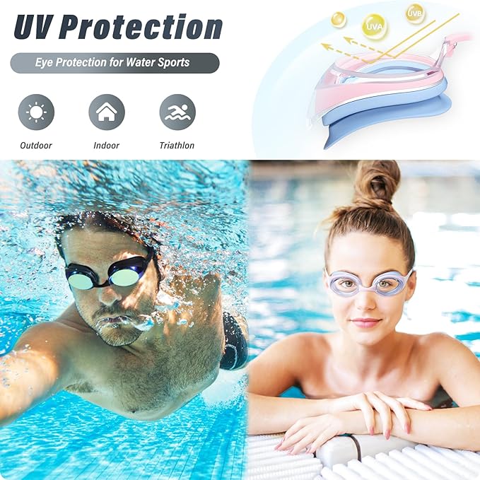 Seago 2 Pack Swimming Goggles Anti-fog Anti-UV Silicone Swim Goggles Adult Women Men