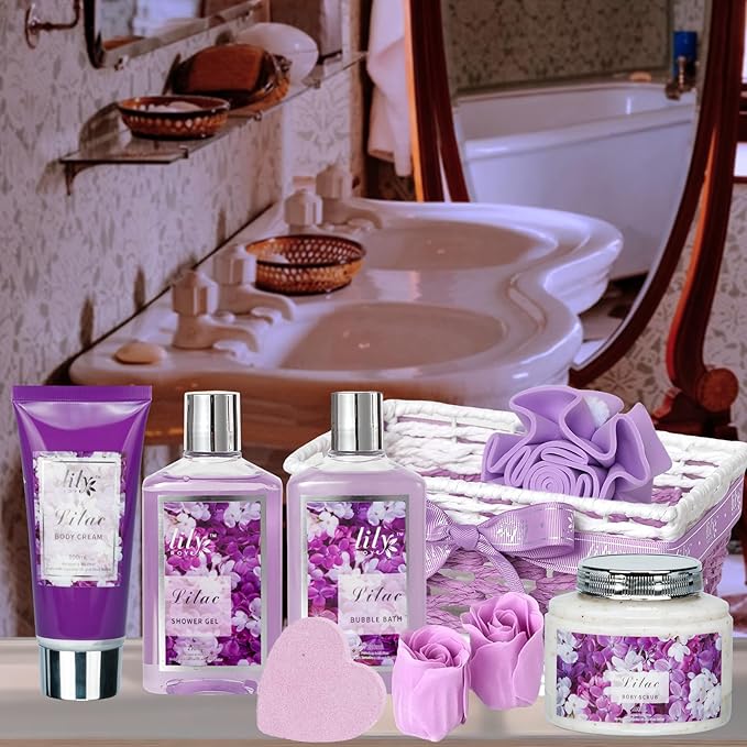Gifts for Women, Spa Gift Baskets for Women - 9 Pcs Lavender Bath and Body Gift Basket | Christmas, Birthday, Mothers Day, Valentines Day Gift for Her, Perfect Gift for Mom All Occasion