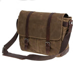 Vintage Genuine Leather Waxed Canvas Briefcase Large Satchel Shoulder Bag Rugged Computer 15.6" Laptop Bag