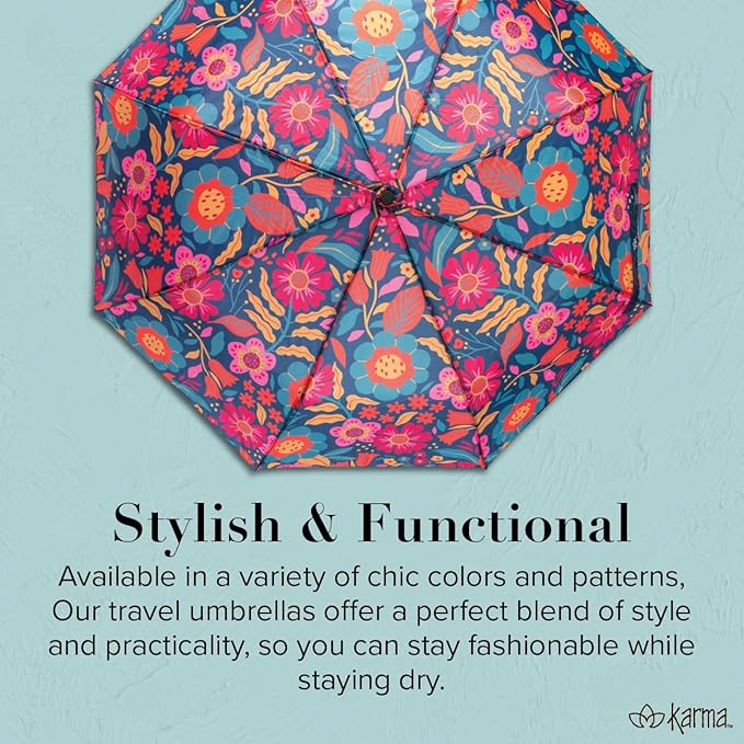Karma, Travel Umbrella Compact Folding Umbrellas Lighweight Auto Open Close for Women Parasol, Houndstooth