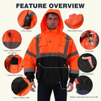 SKSAFETY Hi Vis Safety Rain Jacket for Men, Construction Work Rain Gear Heavy Duty Class 3 Rain Coat Waterproof Lightweight