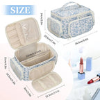 Makeup Bag with Multi-Pockets,Travel Cosmetic Bag with 2 Transparent Side Pockets for Easy Small Item Finding, Enlarged Internal Compartments, Large Capacity Waterproof Bottom Makeup Organizer -Floral