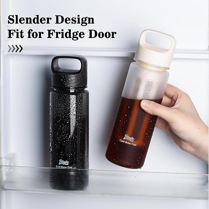 Cold Brew Coffee Maker 15oz, Iced Coffee Maker with Fine Mesh Filter,Cold Brew Travel Cup,Leakproof and Portable Lid (Black)