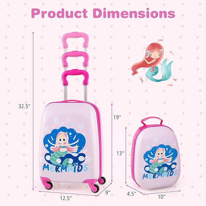 Goplus 2PC Kids Luggage, 12" & 16" Kids Carry On Luggage Set with 4 Spinner Wheels, Lightweight Rolling Spinner Suitcase for Children Toddlers Boys and Girls Travel