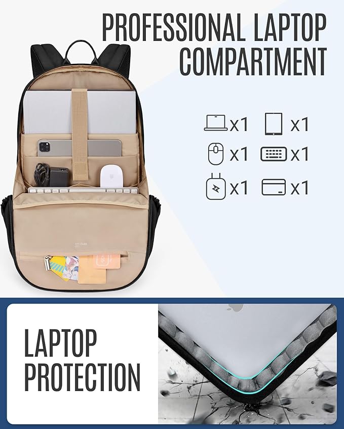 LIGHT FLIGHT Travel Laptop Backpack Women, 15.6 Inch Laptop Backpack with USB Charging Hole, Water Resistant College Bookbag, Black Computer Backpacks for Work,Light Blue