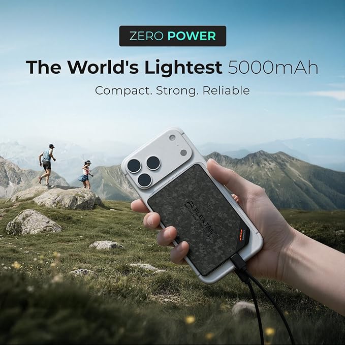 FLEXTAILGEAR 5000mAh Power Bank, Ultra-Lightweight Outdoor Portable Power Bank, Outdoor Travel Fast Charging Waterproof Carbon Fiber, Slim USB-C Power Portable Charger Battery Pack for Phones
