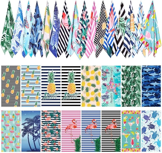 Redbaker 16 Packs 72 x 36 Inches Oversized Mixed Style Beach Towel Bulk Extra Large Pool Towels Set Microfiber Quick Dry Swim Towel Blanket for Women Men Adult Bath Travel(Fresh Colors)