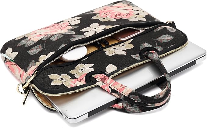 kayond Black Rose Patten water-resistant Laptop Shoulder Messenger Bag Case Sleeve for 12 Inch 13 Inch Laptop