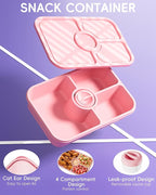 Canfanni 4 Pcs Bento Snack Box Containers, 4 Compartment Divided Stackable Food Storage Containers with Lids, Meal Prep Lunch Container with Sauce Cups