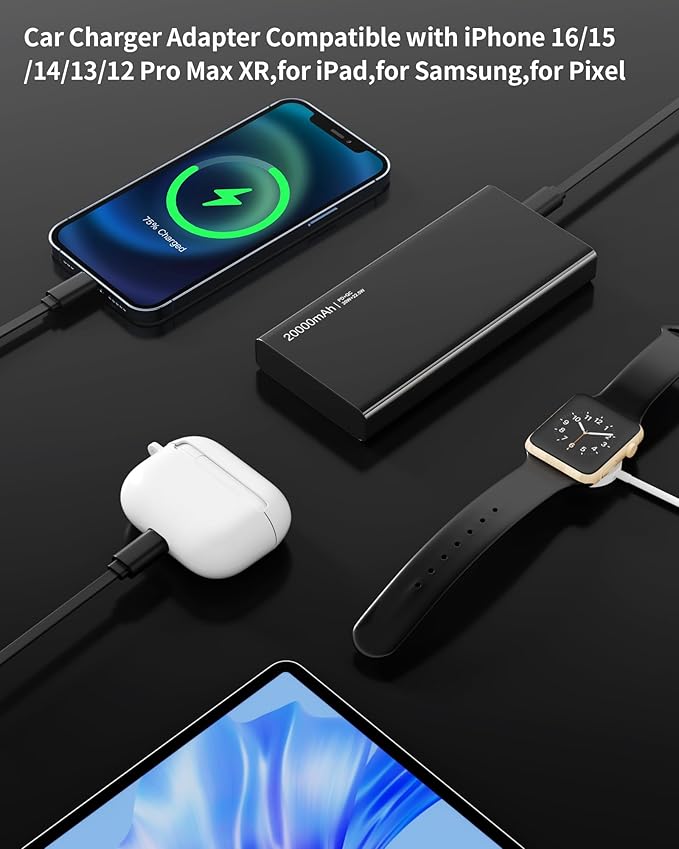 BERTHALESS Retractable Car Charger, 4 in 1 Fast Charging Car Charger with USB-C & USB-A, Compatible with iPhone 17/16/15/14/13/12/11,Galaxy,Pixel, Car Accessories for Men Women Drivers