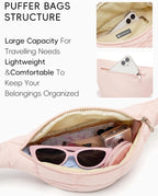 WESTBRONCO Puffer Fanny Packs for Women Small Crossbody Sling Bag, Nylon Quilted Belt Bag for Travel Hiking Running Waist Bag with Adjustable Strap