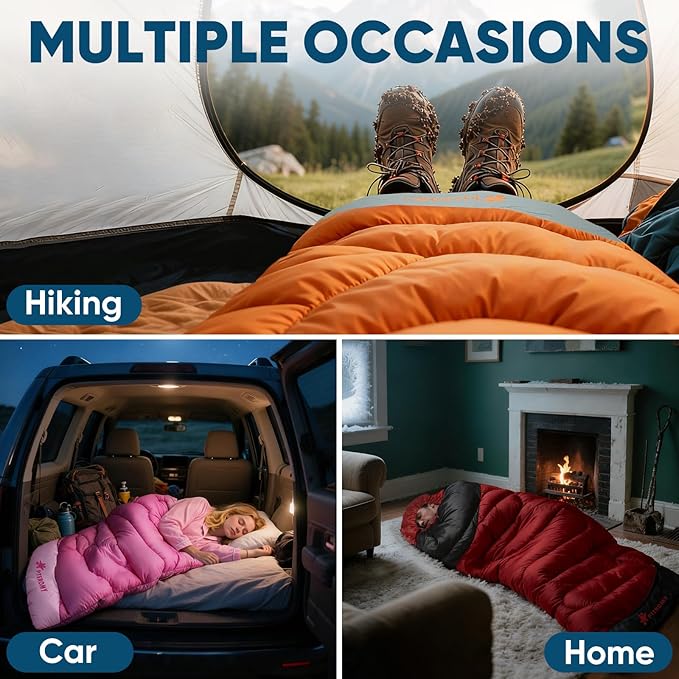 PTEROMY Sleeping Bags for Adults, Lightweight and Machine Washable, Water Resistant Backpacking Camping Sleeping Bag for Warm Cold Weather, Camping Essentials for Hiking Travel