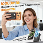Power Bank 10000mAh Compatible with MagSafe, Magnetic Portable Charger with Digital Display, 15W Wireless Fast Charging, Built-in 3 Cables Compatible with iPhone 17/16/15/14/13/12 Series (Black)