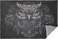 Black Owl Travel Blanket Glowing in The Dark, Soft 2 in 1 Airplane Blanket 65" x 55", Foldable as Pillow, Luggage Sleeve & Backpack Clip