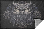 Black Owl Travel Blanket Glowing in The Dark, Soft 2 in 1 Airplane Blanket 65" x 55", Foldable as Pillow, Luggage Sleeve & Backpack Clip
