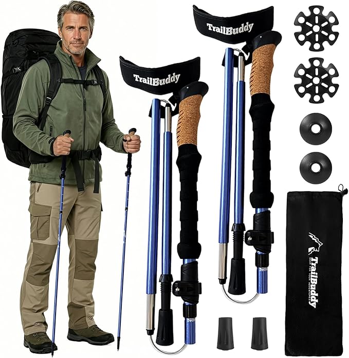 TrailBuddy Trekking Poles – Lightweight 7075 Aluminum Hiking Poles for Women, Men & Seniors – Collapsible Walking Sticks for Travel, Trails & Balance