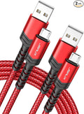 JSAUX Micro USB Cable for Android, (2-Pack 6.6FT) Micro USB Android Charger Cable Nylon Braided Cord Compatible with Galaxy S7 S6 J7 Edge Note 5, Kindle. MP3 and More-Red
