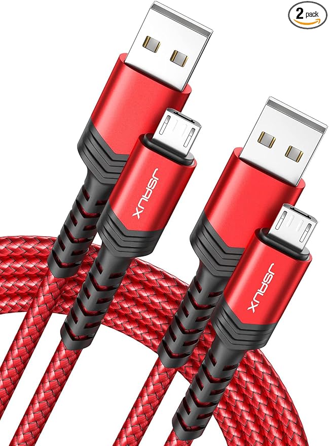 JSAUX Micro USB Cable for Android, (2-Pack 6.6FT) Micro USB Android Charger Cable Nylon Braided Cord Compatible with Galaxy S7 S6 J7 Edge Note 5, Kindle. MP3 and More-Red