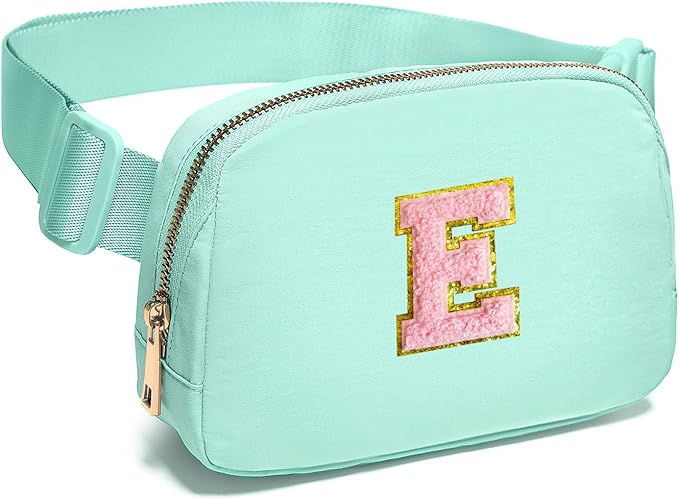 Gitus Belt Bag Fanny Pack Crossbody Bags with Initial Letter Patch Cute Stuff Birthday Gifts for Teenager Girls Trendy Preppy Stuff for Teen Girls Cool Stuff for Teens (Mint Green-E)