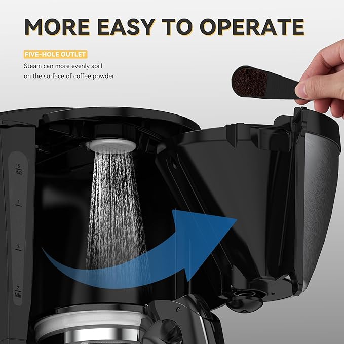 Portable Coffee Maker for Camping, Compact Drip Coffee Maker Brewer Includes 22oz Glass Carafe, Reusable Powder Filter for Traveling, RV, Office, Camping