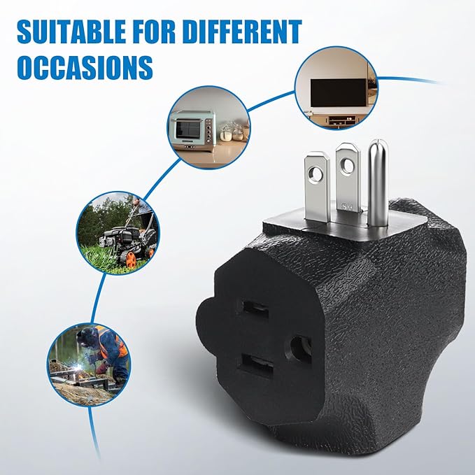EXTRASTAR 3 Outlet Extender, Heavy Duty Grounded Wall Tab, T-Shaped Adapter, 3 Way Plug, ETL Listed Power Splitter, 4 Pack, Black
