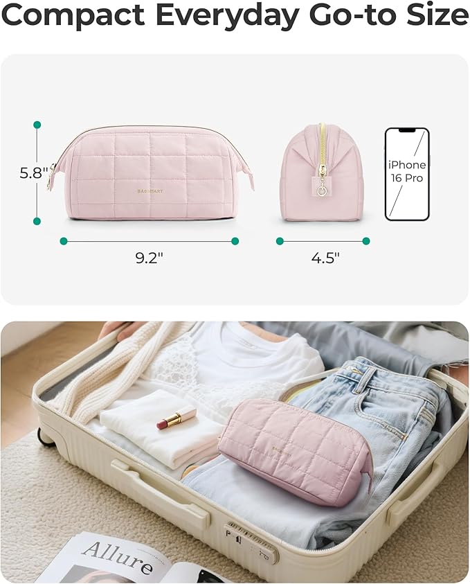 BAGSMART Makeup Bag Travel Toiletry Bag, Puffy Padded Make Up Bags for Women Makeup Organizer Case, Wide-open Pouch Purse Travel Essentials Toiletries Accessories Brushes, Lavender Purple