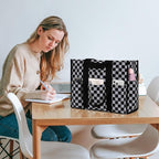 Becokan Large Tote Bag for Women Waterproof with 12 Pockets Top Zipper Closure Utility Teacher Nurse Bags for Work School