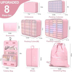8 Set Packing Cubes for Travel,Suitcase Organizer Bags for Luggage with Shoe & Hanging Toiletry Bag, Vacation Essentials & Accessories for Cruise Ship, Airplane Must-Have,Road Trip & Camp Gifts(Pink)