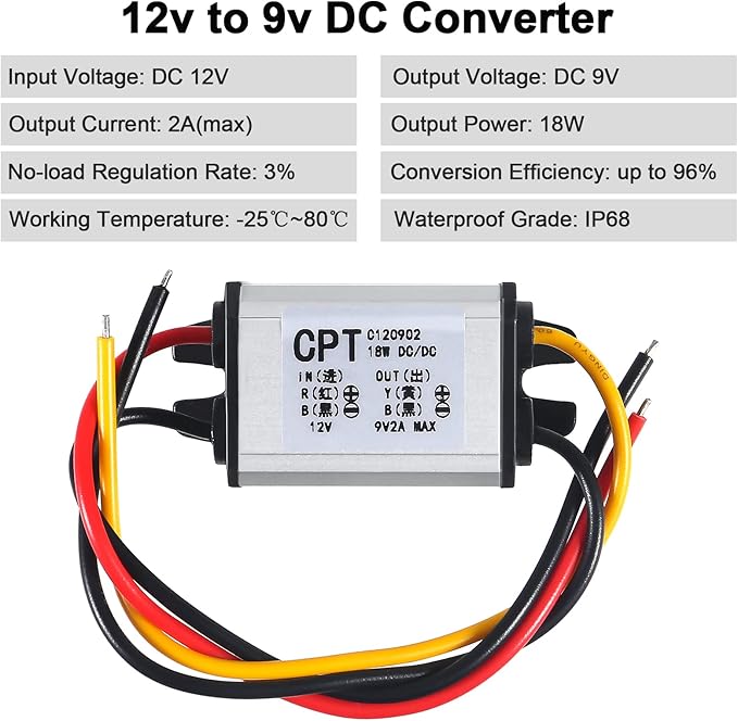 2pcs 12V to 9V Buck Converter DC 8-35V to 9V 2A 18W Voltage Regulator Power Supply Module, 9V 12V 24V Waterproof Car Volt Step Down Buck Converter