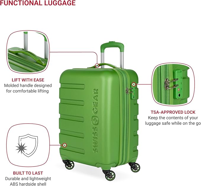 SwissGear 7366 Signature Hardside Expandable Luggage with Spinner Wheels, TSA Lock, Cup-Holder, Green, Carry-On 19-Inch