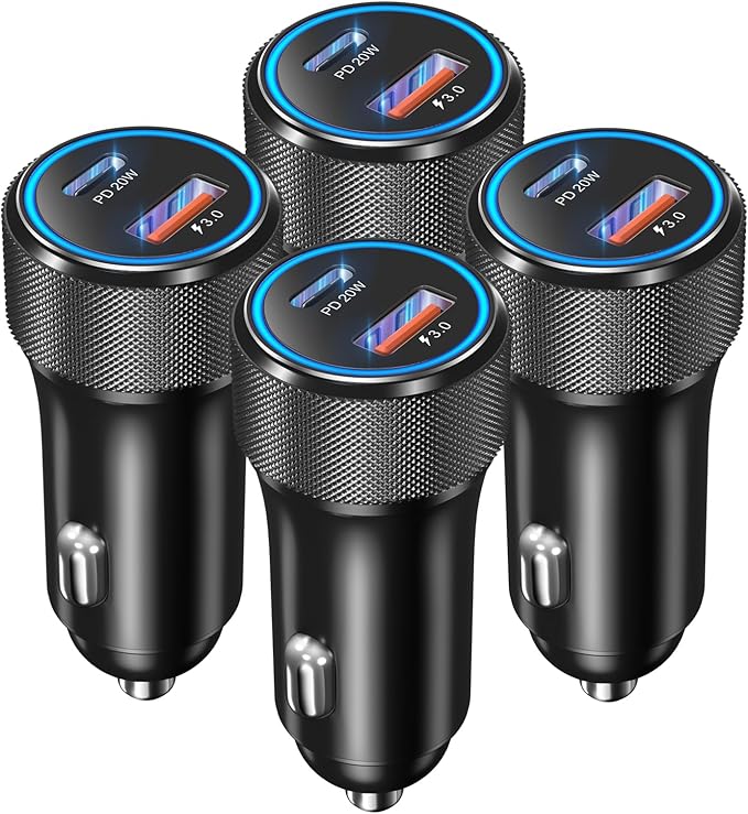 USB C Car Charger 4-Pack, OKRAY 36W Dual USB PD3.0&QC3.0 Fast Charging Phone Car Chargers 12v Cigarette Lighter Adapter Compatible for iPhone 17 16 15 14 13 12 Pro, Samsung Galaxy S25 S24 A35, Pixel 9