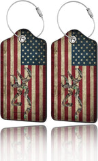 GACCAP 2 Pack Luggage Tags for Suitcase, Privacy Cover ID Label with Stainless Steel and Address Card for Travel Bag Backpack Cruise Ship Essentials Tag Women Men - Camo Deer American Flag