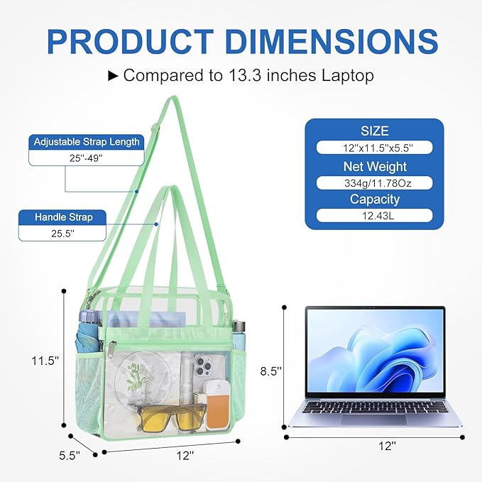 USPECLARE Clear Bag for Stadium Events,Transparent Bag for Work Sports Games Concerts Travel Gym